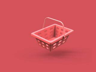 Red empty shopping baskets 3d rendering illustration shopping cart for market 3d render