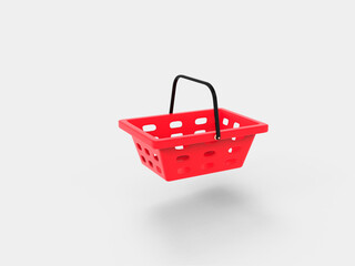 Fototapeta premium Red empty shopping baskets 3d rendering illustration shopping cart for market 3d render