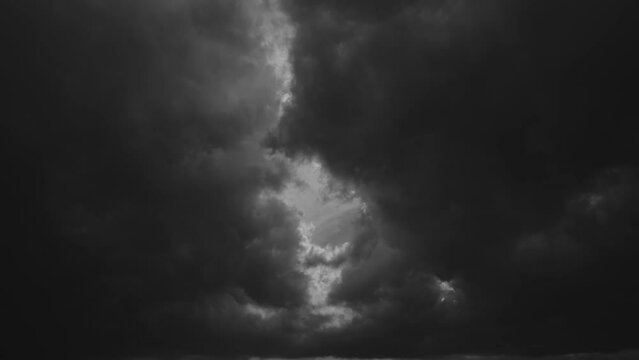 4k Timelapse Dark Sullen Clouds. Deep Blue Cloudy Rainy Sky With Rain Heavy Clouds. Concept Of Depression, Despondency, Oppression. Hopelessness Of Being. Bad Weather. Noir. Time Lapse, Time-lapse.