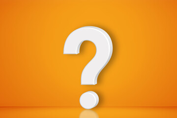 Question mark 3D design in front of a orange color wall background