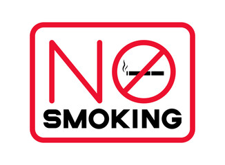 Warning sign with red lines frame and no smoking text and cigarette with smoke sign vector illustration
