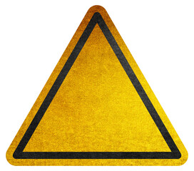 Blank yellow triangular sign, format for caution or danger symbol. Empty. Texture.