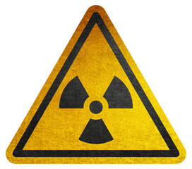Yellow triangular sign. Grungy style danger sign with radioactive warning sign. Rusty. Warning....