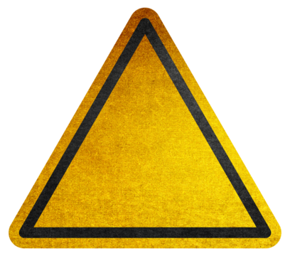 Blank yellow triangular sign, format for caution or danger symbol. Empty. Texture.