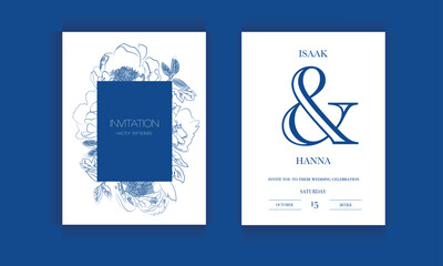 Wedding Invitation cards Navy blue style collection design, brochure, invitation template.  Vector graphic invitation for wedding, celebration