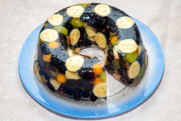 Tropical Fruit Jelly close-up and selective focus. Top view