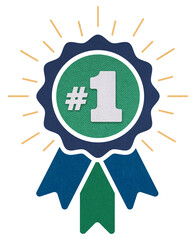 Number #1 winner ribbon award badge. Icon number one, first, champion, winner, leader. Vector illustration for apps and websites, sport competition honor, achievement leadership, victory, 1st success.