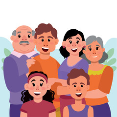 Illustration of happy family on color background
