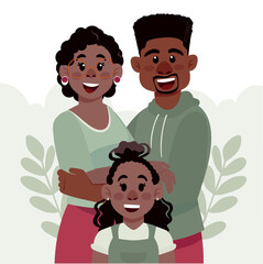 Illustration of happy African American family on light background