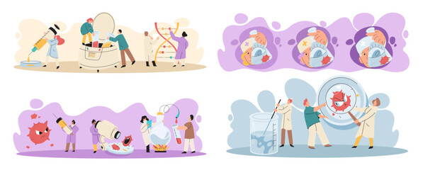 Antivirus vaccine. Scientists conducting scientific researches, laboratory assistants test tubes working in medical lab researchers making chemical experiments test liquids and equipment. Virus in lab