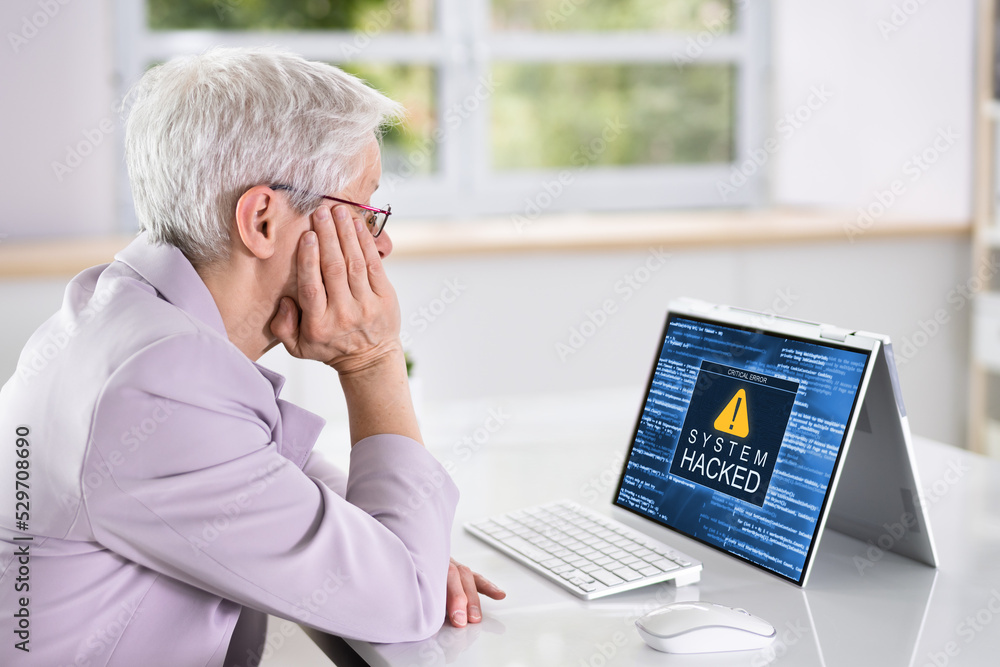 Poster ransomware malware attack. business computer hacked