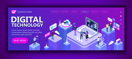 Concept of digital technology, Multi colored Isometric illustration, A group of businessmen communicate on the topic of further business in the business, Vector illustration