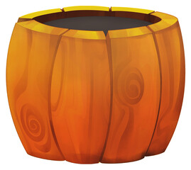 cartoon scene with wooden barrel with colorful pain in it isolated illustration for children