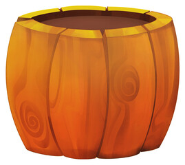 cartoon scene with wooden barrel with colorful pain in it isolated illustration for children