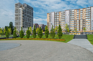 Square in front of multi-storey residential complex