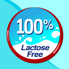 100% Lactose free icon sign illustration design with blue background color and clean font