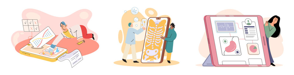 Online medical consultation and support metaphor. Online doctor. Healthcare services, Ask doctor. Tele medicine e-health service. Therapist videocalling phone screen. Diagnosis treatment of patients