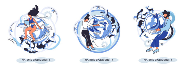 Biodiversity in nature as environment variety of life on Earth planet. Saving wildlife ecosystem metaphor. Protection and care of flora and fauna, eco friendly human activity, many biological species