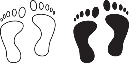 Human footprint icon set. silhouette of footprints. footsteps icon line or sign for print. Baby feet clean black icon. feet flat design