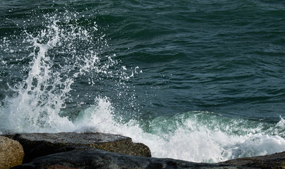 Wave splash on the rocks at the sea, French riviera, France