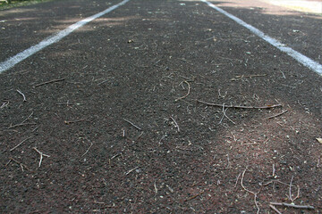 Running track on the sports ground. Running track at the stadium view from below.