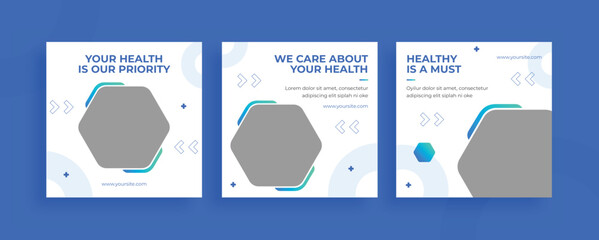Set of editable templates for Instagram post, Facebook square, medical clinic, medical center, health care, advertisement, and business, fresh design with simple color (1/3)