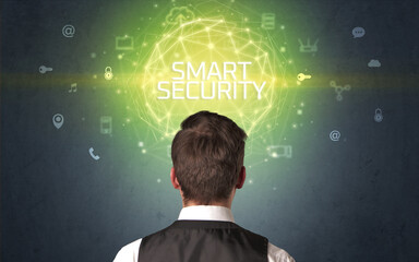 Rear view of a businessman, online security concept