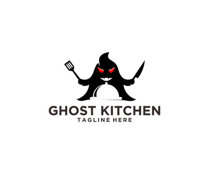 ghost kitchen illustration silhouette logo design
