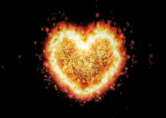 burning heart on black