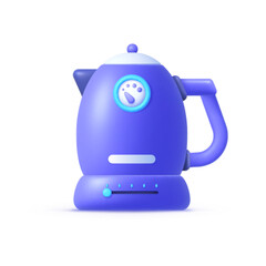 Modern electric kettle 3d, great design for any purposes. 3d illustration rendering. Isolated cartoon vector illustration