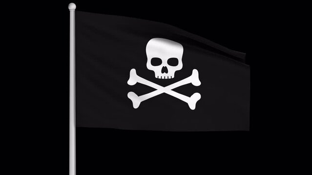 Pirate flag on alpha channel background in seamless loop.