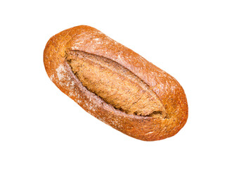 Whole-grain bread. Whole wheat loaf top view. Artisan rustic bread isolated transparent png.