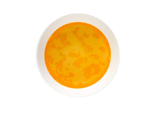 Stout broth of fish and sea food in the bowl top view isolated transparent png
