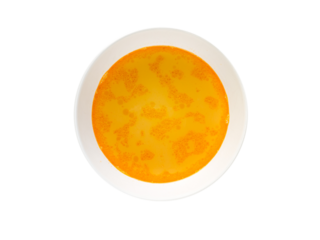 Stout broth of fish and sea food in the bowl top view isolated transparent png