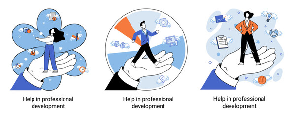 Fototapeta premium Help in professional development metaphor. Qualified employee training program. Refresher course. Human resource management organization. Business education workshop. School personality growth in team