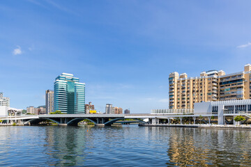 Kaohsiung harbor bay skyline in Taiwan