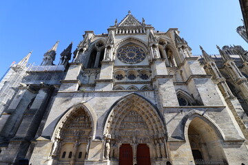 La cathédrale Notre Dame de Reims, de style gothique, vue de l'extérieur, ville de Reims, département de la Marne, France