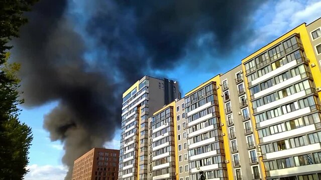 A fire in a residential multi-storey building,