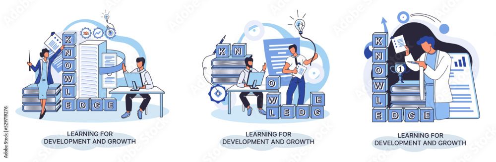 Poster learning development and growth. self-learning metaphor, online emoloyee education distance e-learni