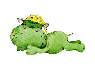 Cute green Hippoper in a nightcap.