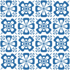 Blue Azulejo square pattern portuguese tiles for wall traditional retro design vector Illustration