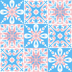 Spanish ceramic tiles azulejo talavera, pastel pattern pink blue cute delicate decor for walls and floors