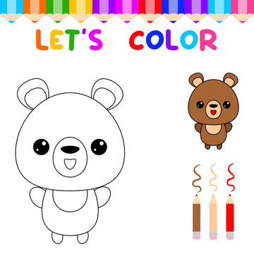 Lets color cute animals.Coloring book for young children. education game for children. Paint the bear