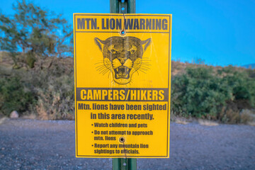 Mountain lion warning at Sabino Canyon State Park in Tucson, Arizona