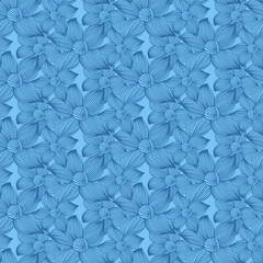 Blue floral seamless pattern with flower, monochrome vector illustration for design pastel color
