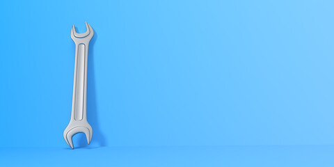 Wrench on a blue background. Minimal creative concept. 3d render illustration