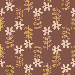 Floral pattern brown yellow monochrome color seamless pattern for design, simple cute flower blossom for textile and wrapping paper