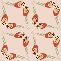 Obraz premium bellflower on pink beige background seamless pattern for textile and wrapping paper design, vector eps illustration