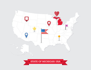 Michigan State map highlighted on USA map