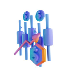 3D illustration colorful money rising candlestick chart
